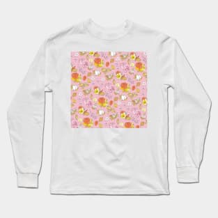 Vintage Botanical Pattern in Pink Long Sleeve T-Shirt